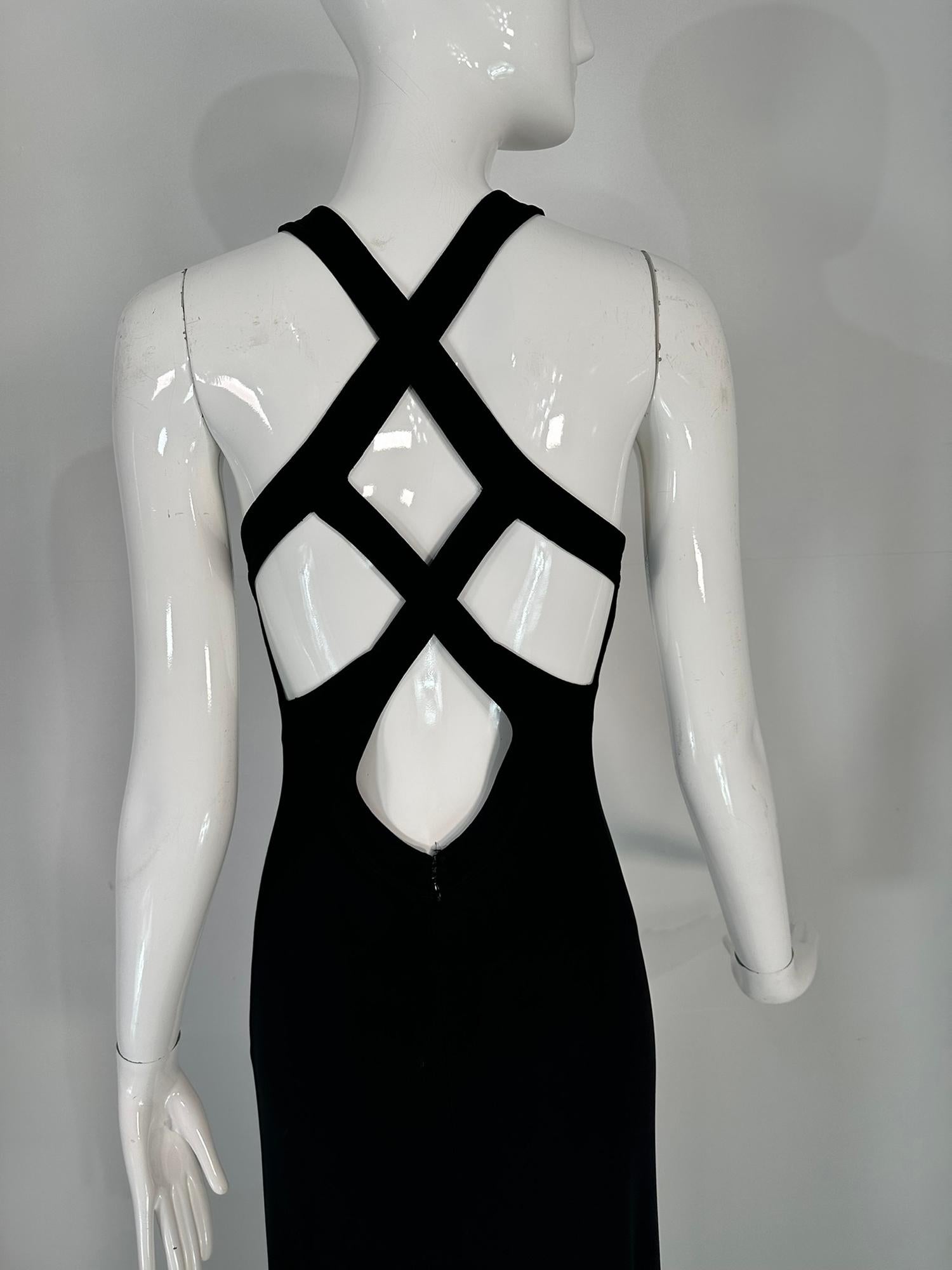 Giorgio Armani Black Jersey Halter Neck Strap Back Evening Dress  For Sale 6
