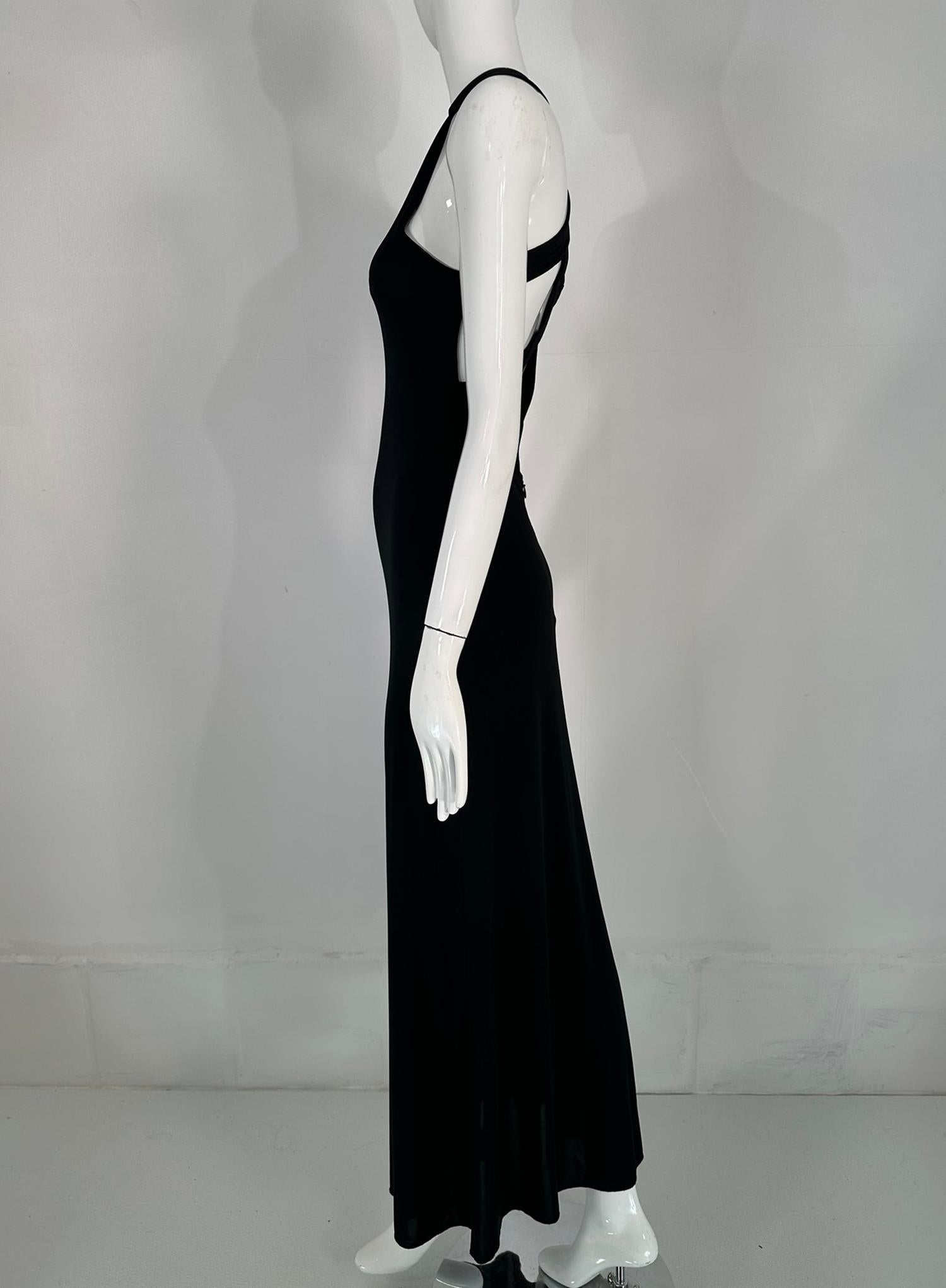 Giorgio Armani Black Jersey Halter Neck Strap Back Evening Dress  In Good Condition For Sale In West Palm Beach, FL