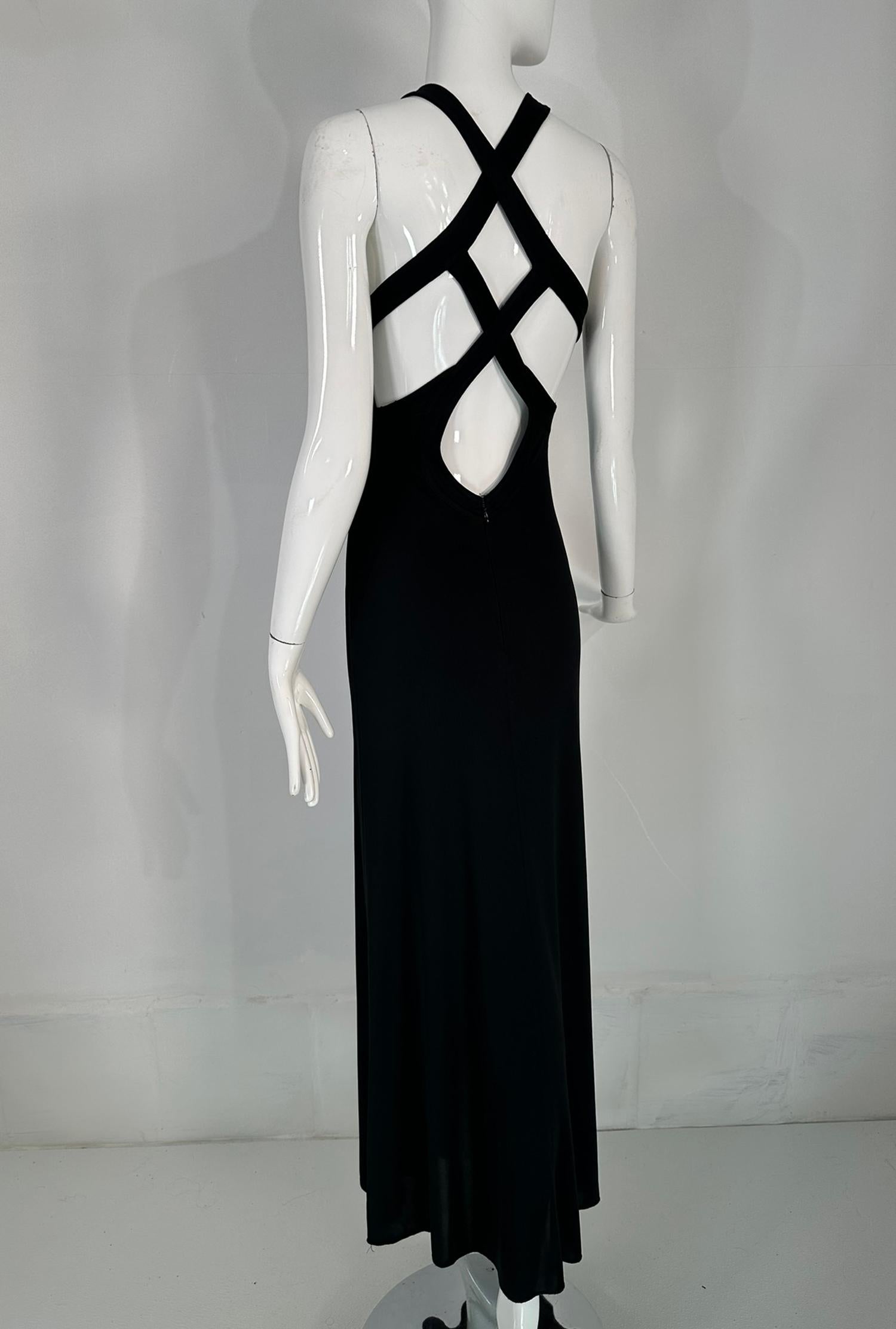 Women's Giorgio Armani Black Jersey Halter Neck Strap Back Evening Dress  For Sale
