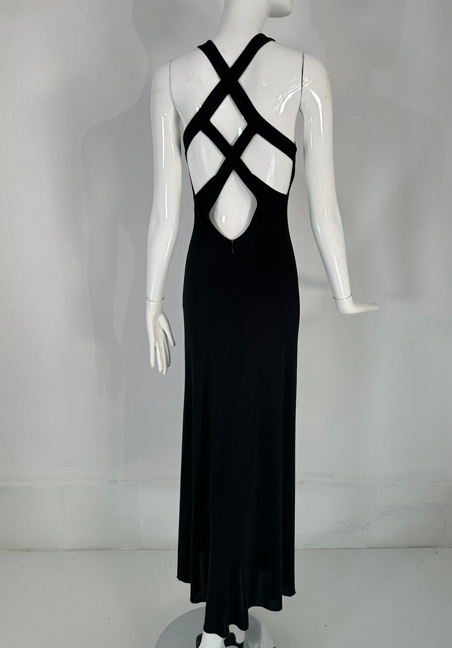 Giorgio Armani Black Jersey Halter Neck Strap Back Evening Dress  For Sale 1