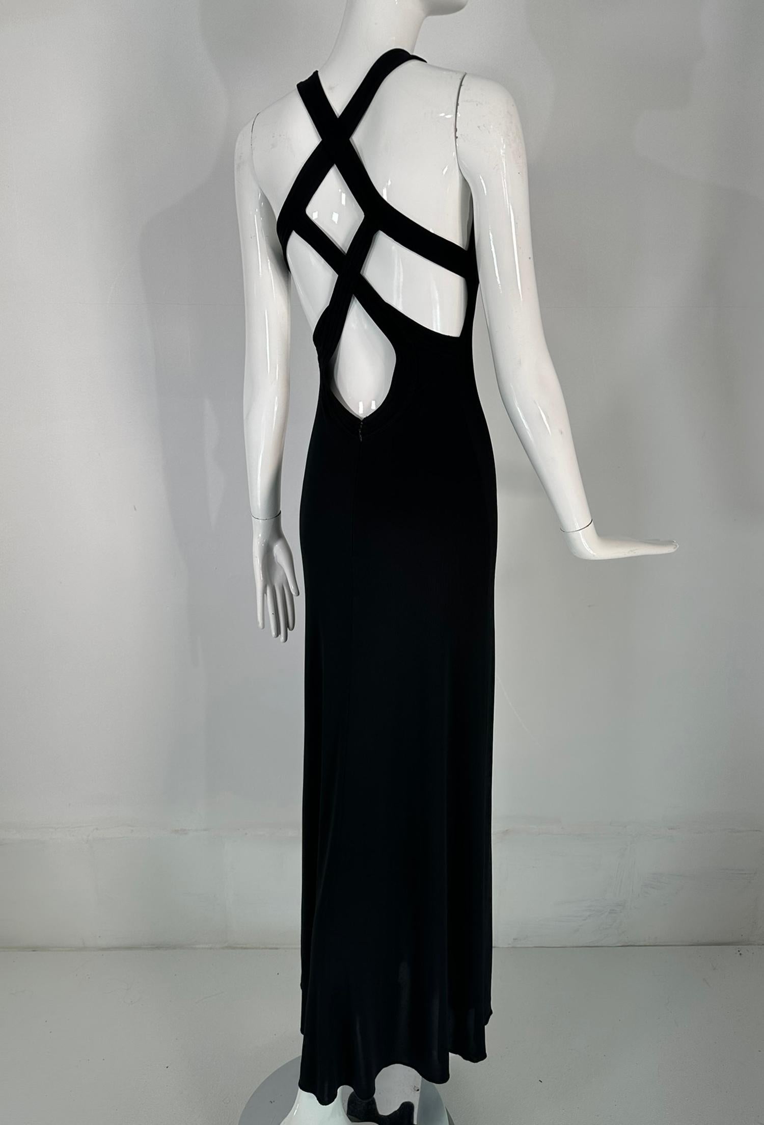 Giorgio Armani Black Jersey Halter Neck Strap Back Evening Dress  For Sale 2
