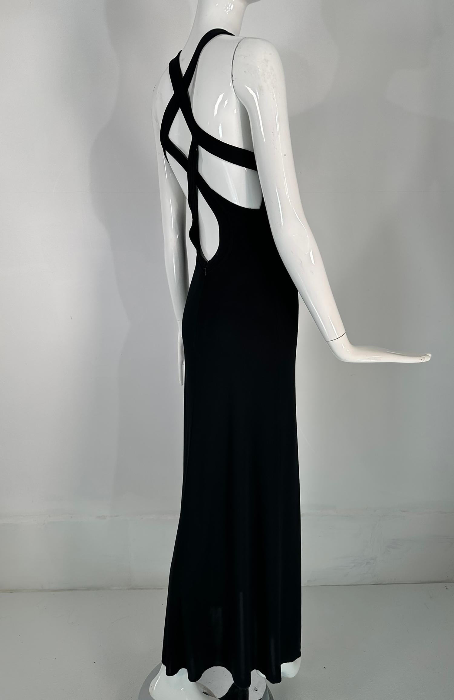 Giorgio Armani Black Jersey Halter Neck Strap Back Evening Dress  For Sale 3