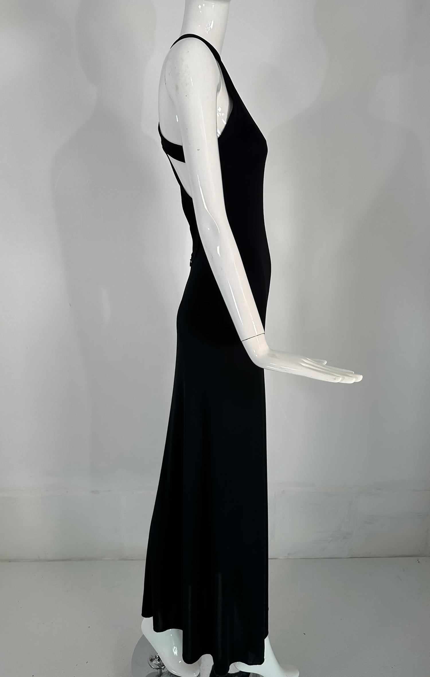 Giorgio Armani Black Jersey Halter Neck Strap Back Evening Dress  For Sale 4