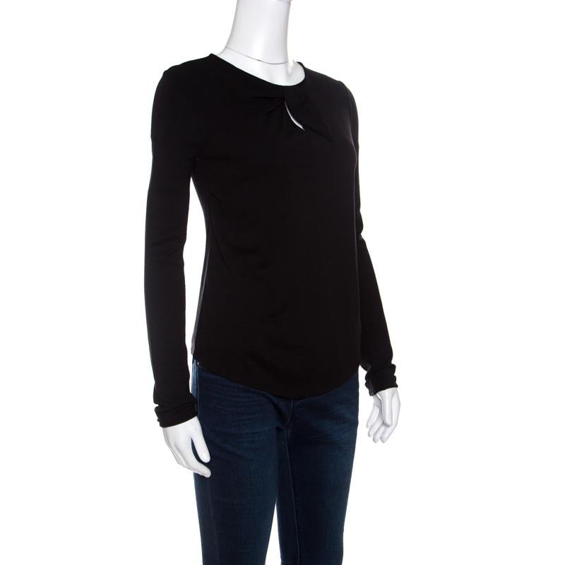 Giorgio Armani Black Knit Faux Knot Detail Long Sleeve T-Shirt S In Good Condition In Dubai, Al Qouz 2