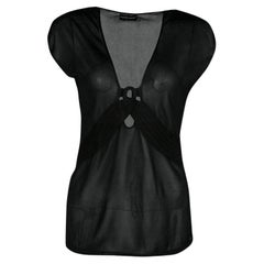 Giorgio Armani Black Knit Twist Front Top M