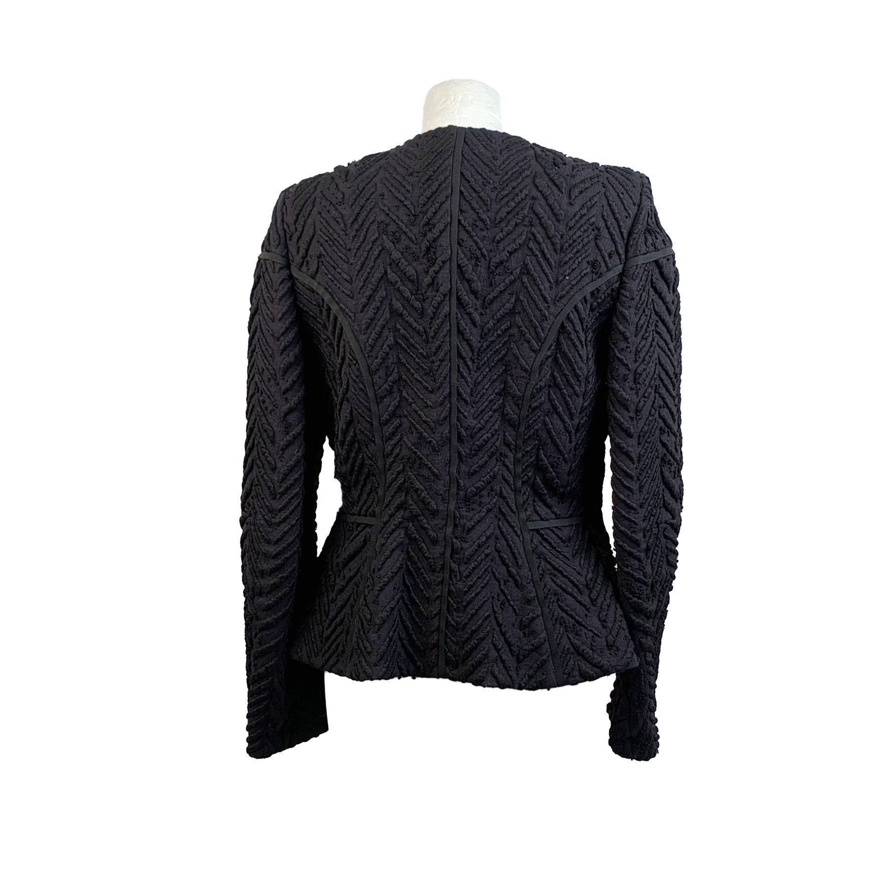 Women's Giorgio Armani Black Label Vintage Textured Wool Blazer Jacket Size 46
