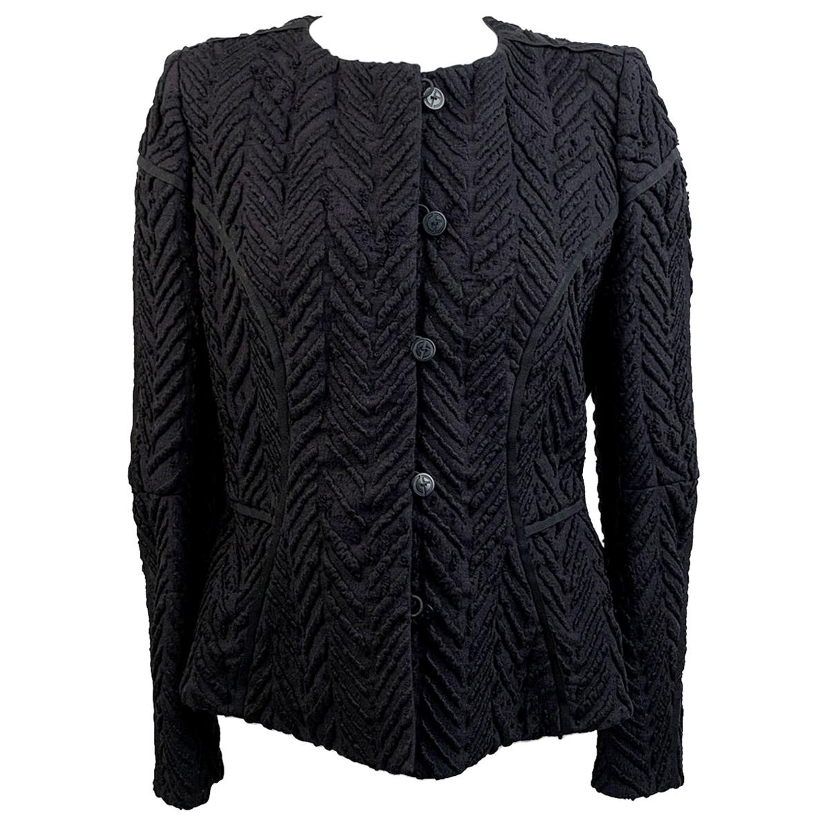 Giorgio Armani Black Label Vintage Textured Wool Blazer Jacket Size 46