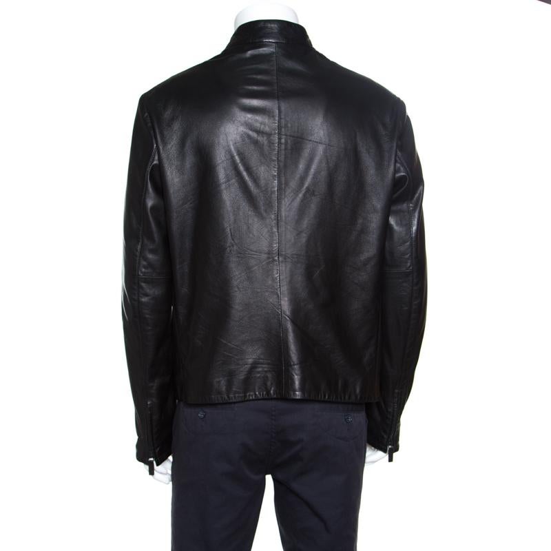 A classic jacket exuding a tasteful black hue is a piece that every modern-day man must have. Coming from the house of Giorgio Armani, this jacket is every bit glam and classy. The concealed zip fastening, long sleeves and fine fit make this jacket