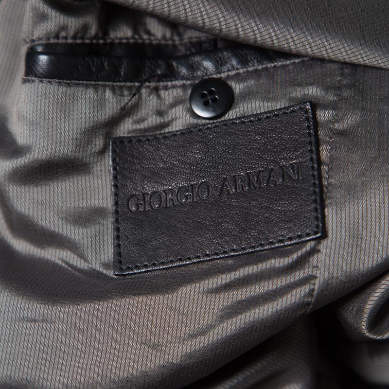 Men's Giorgio Armani Black Lambskin Leather Concealed Zip Front Jacket XXL