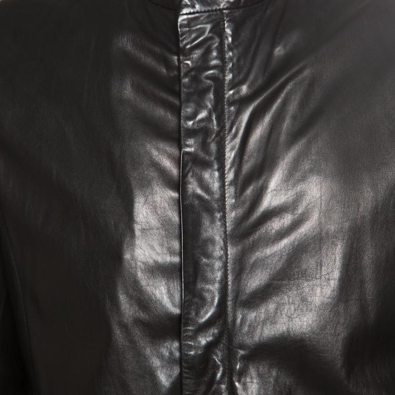 Giorgio Armani Black Lambskin Leather Concealed Zip Front Jacket XXL 1