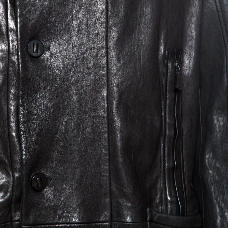 Giorgio Armani Black Lambskin Leather High Neck Jacket XL For Sale at ...