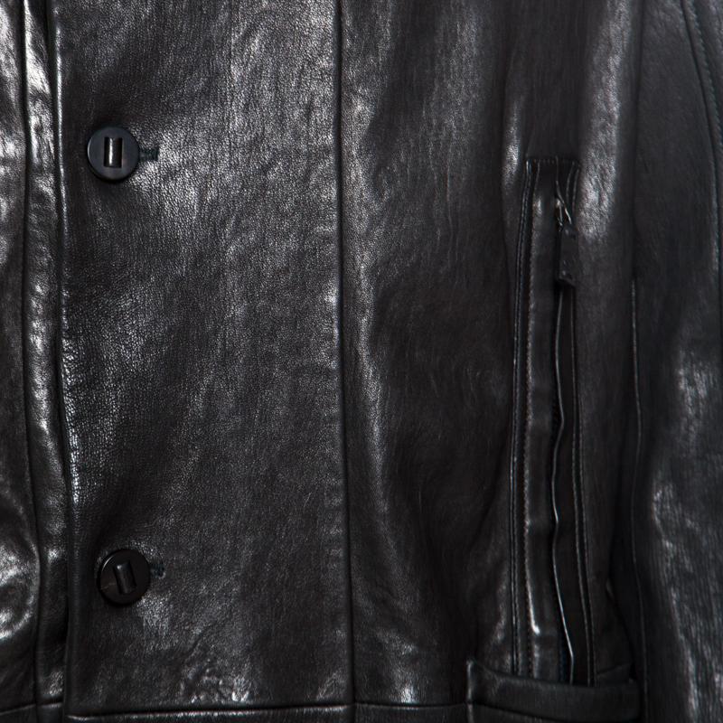 Giorgio Armani Black Lambskin Leather High Neck Jacket XL 1