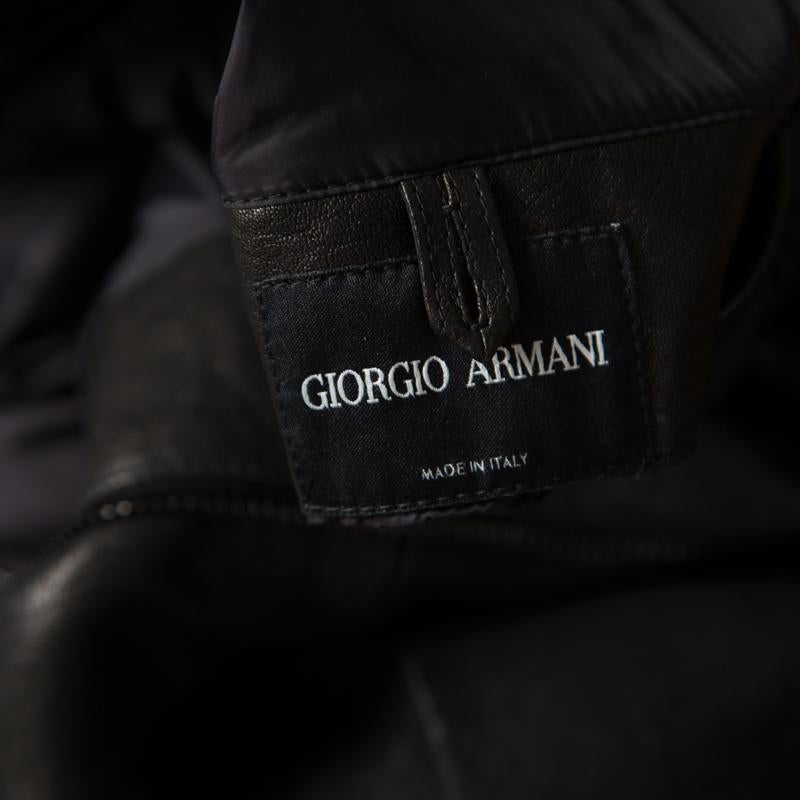 Giorgio Armani Black Lambskin Leather High Neck Jacket XL 2