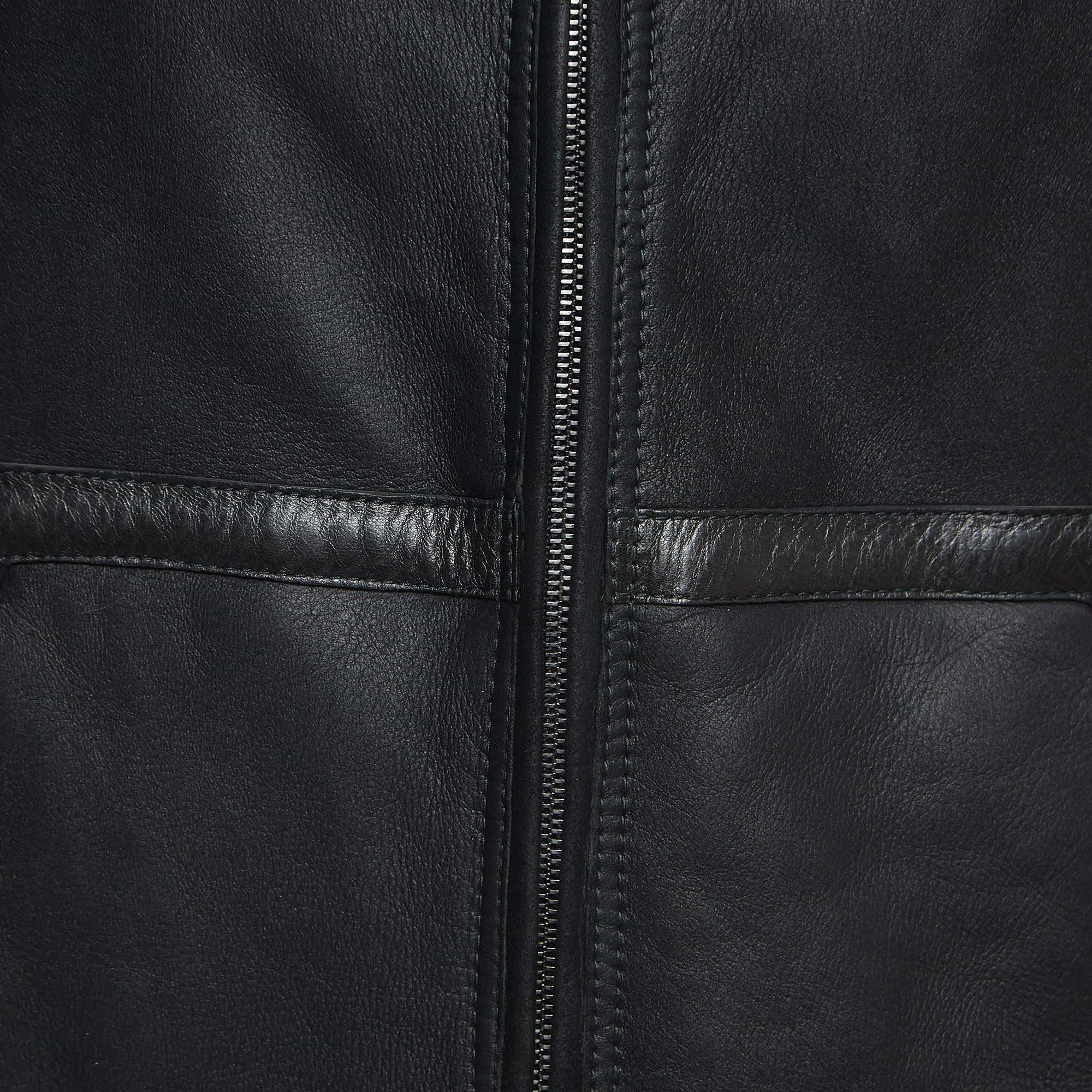 Women's Giorgio Armani Black Leather and Fur Zipper Jacket XL
