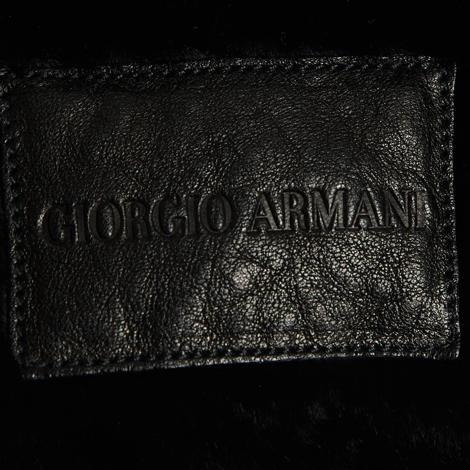 Giorgio Armani Black Leather and Fur Zipper Jacket XL 1