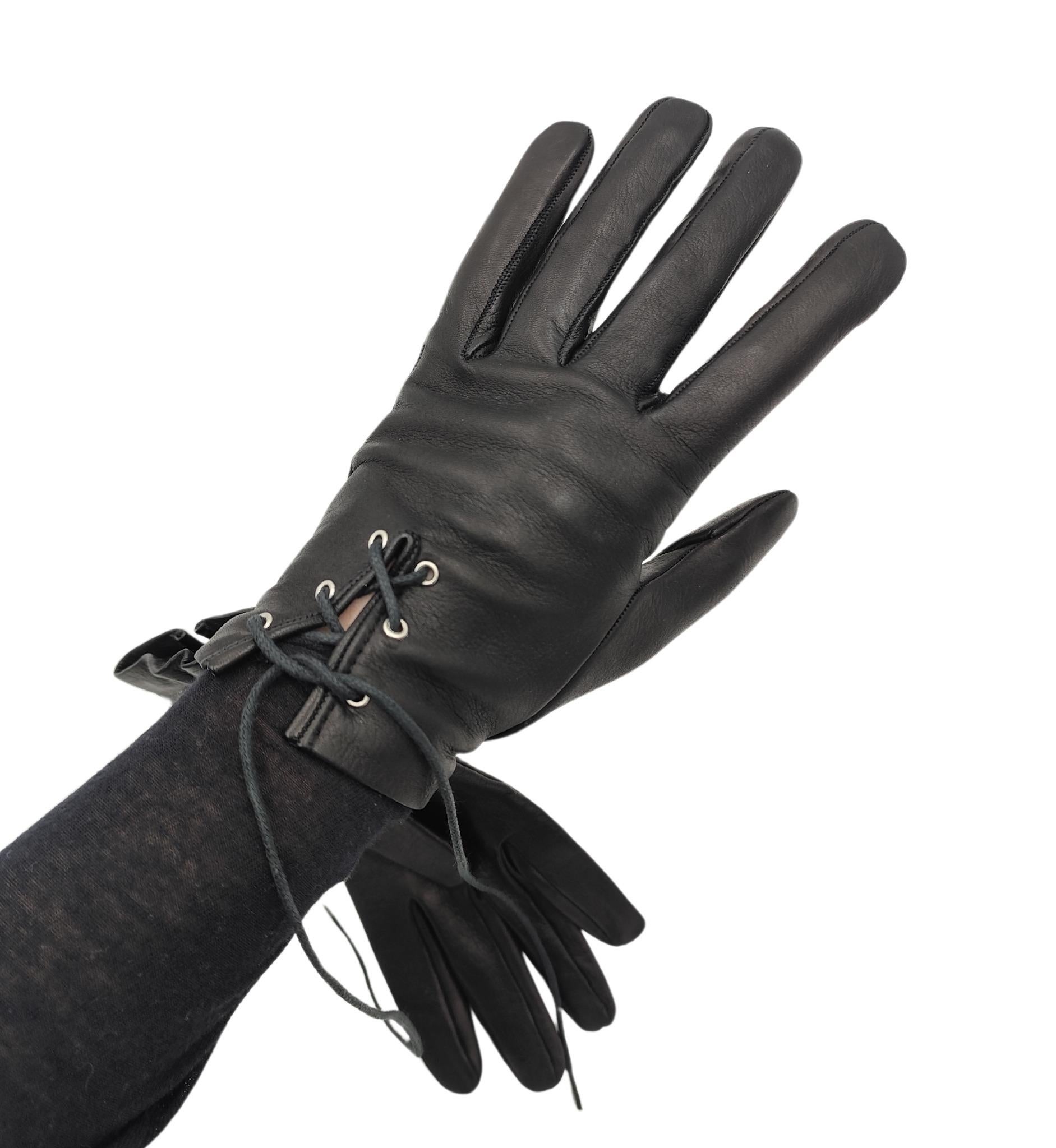 Black Giorgio Armani black leather corset gloves For Sale