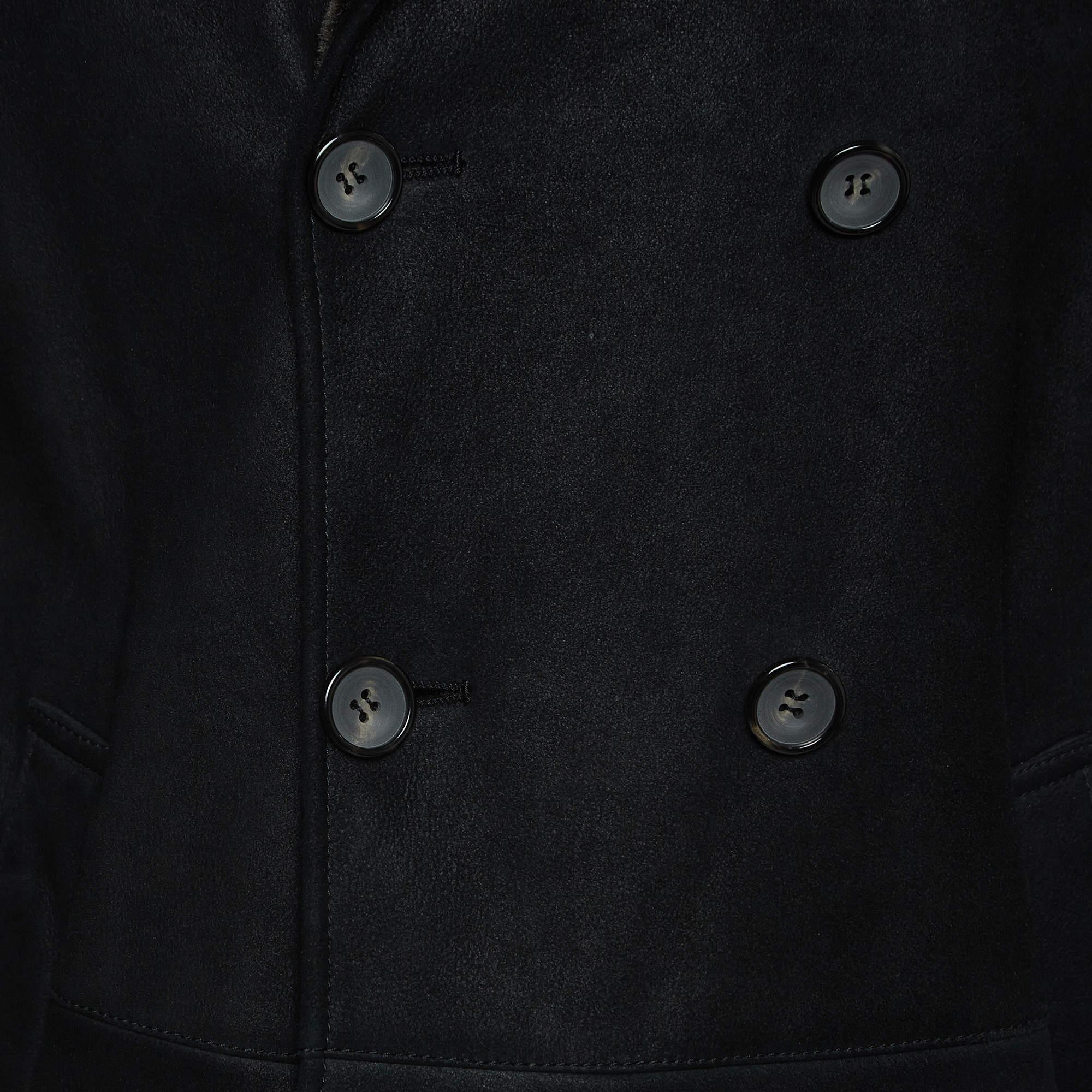Men's Giorgio Armani Black Leather Double Breasted Flight Jacket XL