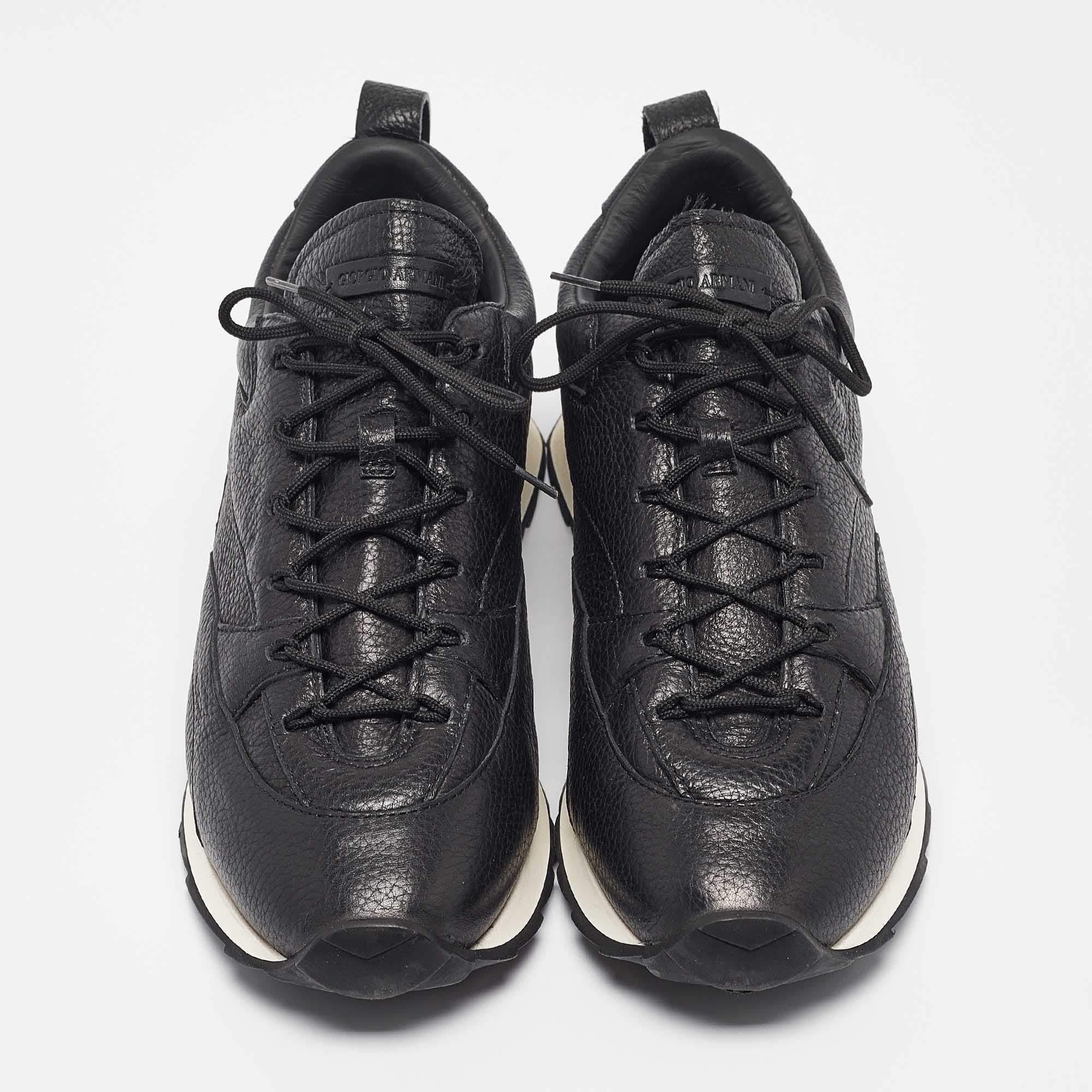 Giorgio Armani Black Leather Lace Up Sneakers Size 43 In Good Condition In Dubai, Al Qouz 2