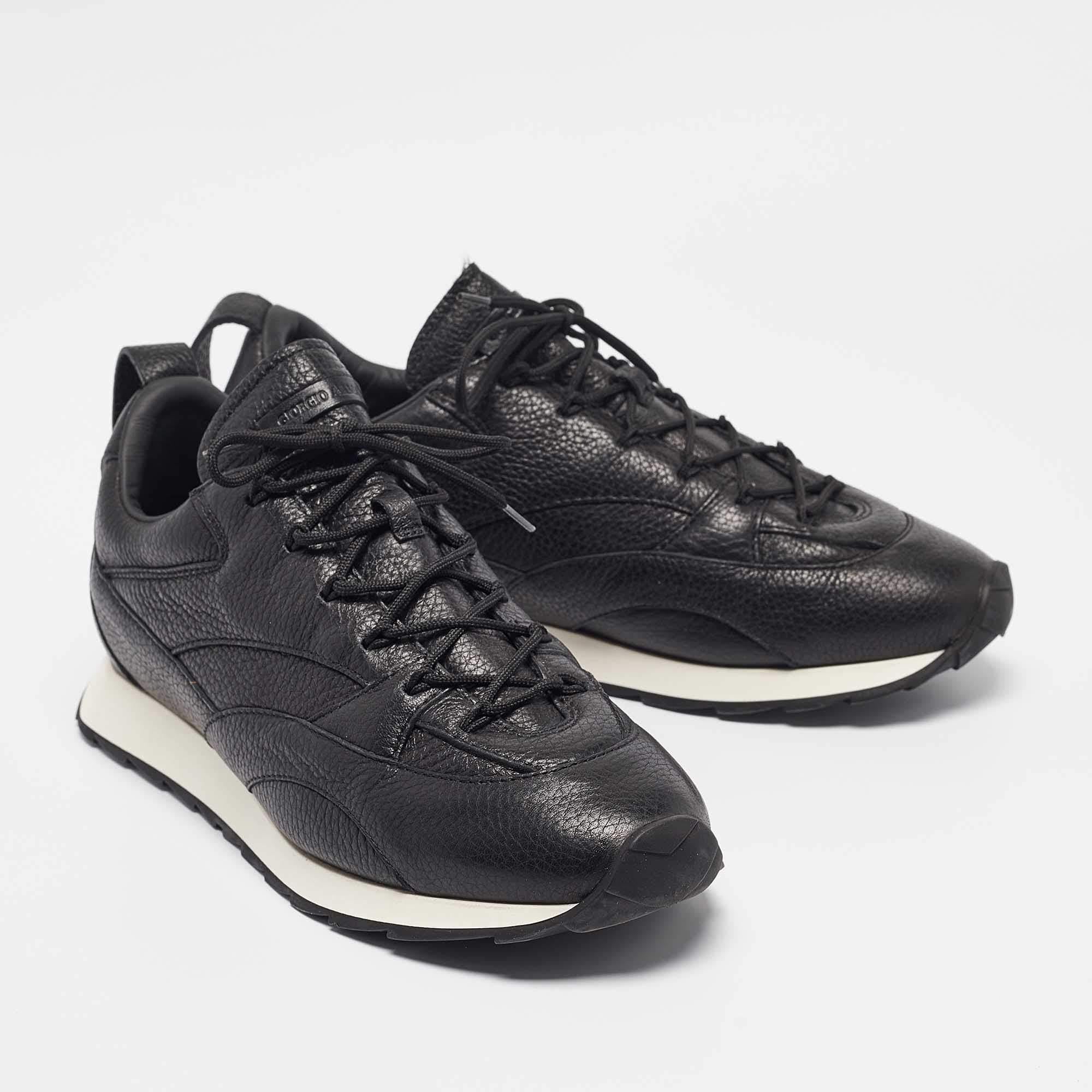 Men's Giorgio Armani Black Leather Lace Up Sneakers Size 43