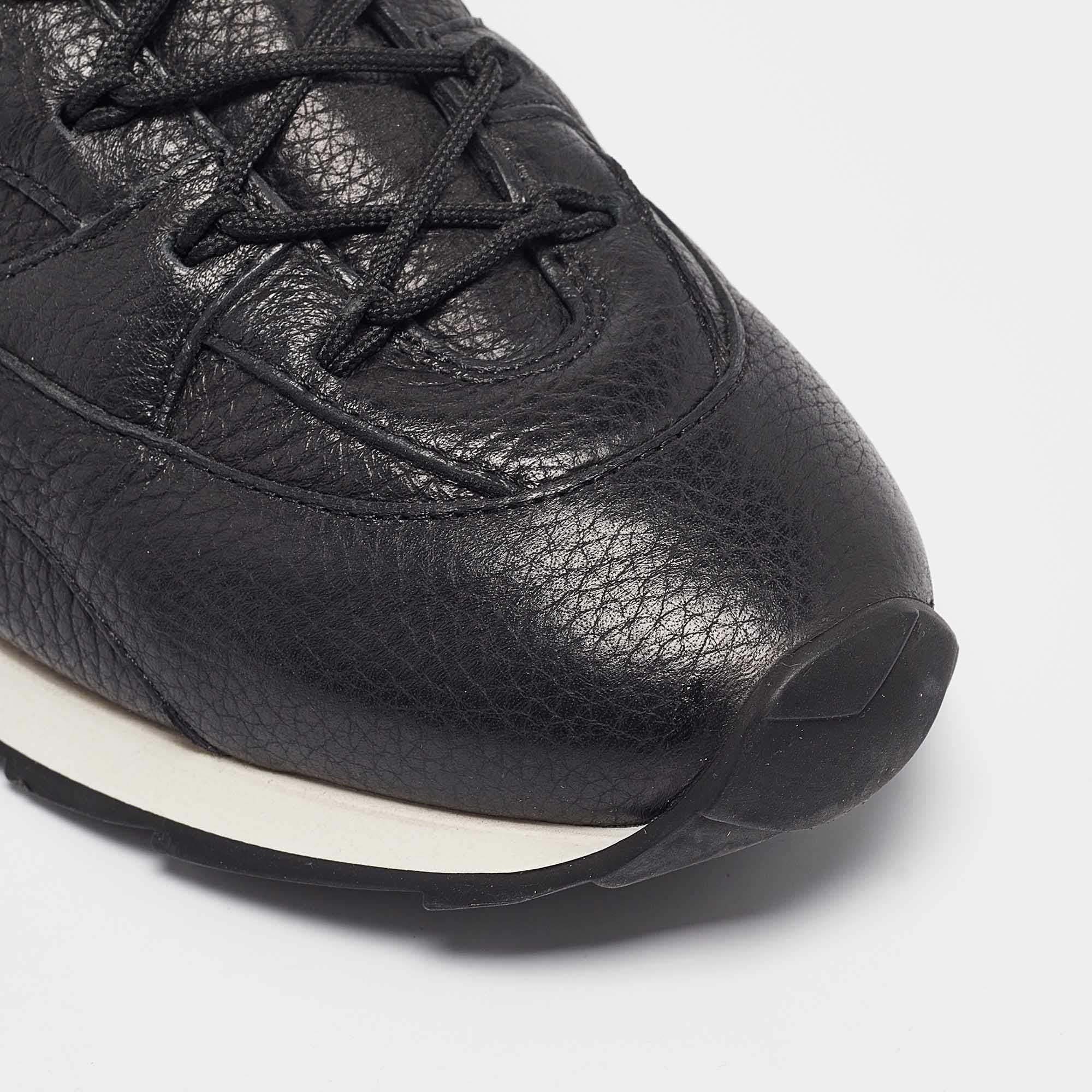 Giorgio Armani Black Leather Lace Up Sneakers Size 43 4