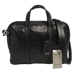 Giorgio Armani Black Leather Logo Laptop Bag