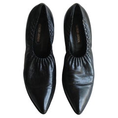 Vintage Giorgio Armani Black Leather Pointed Pumps circa 2001 Size 39 1/2