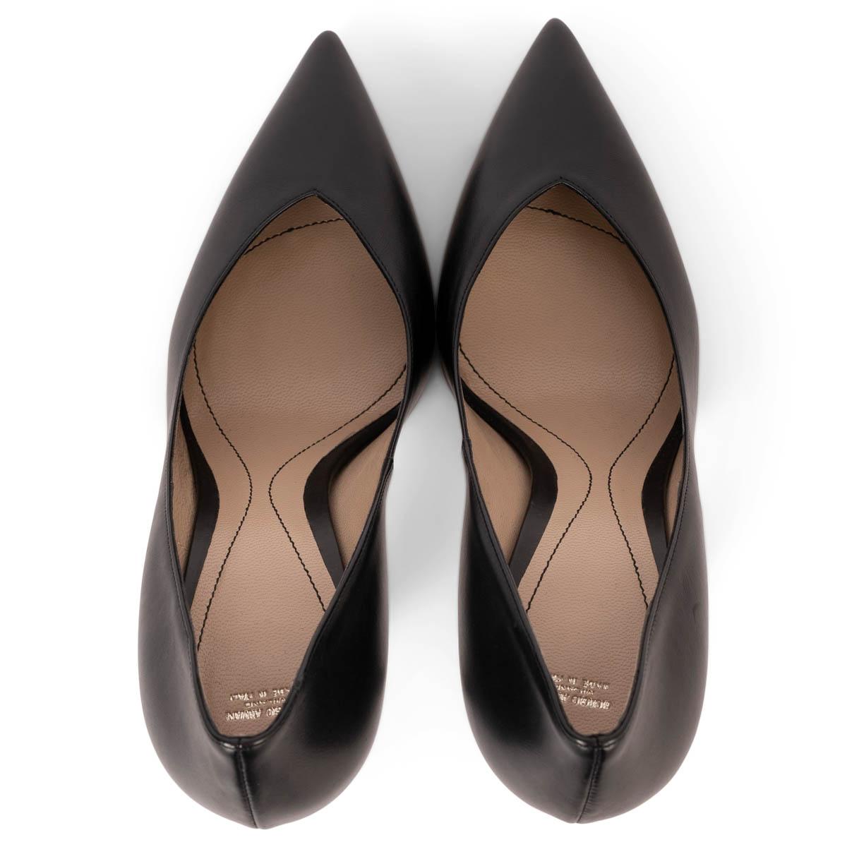 GIORGIO ARMANI black leather Pointed Toe Pumps Shoes 39 For Sale 1