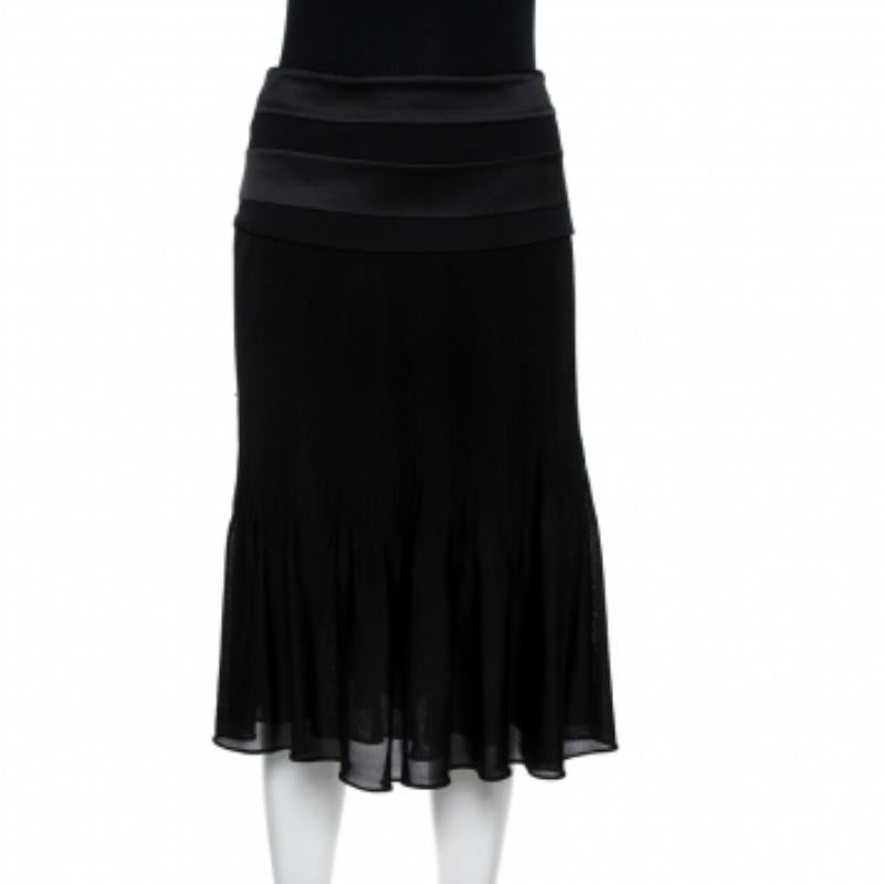 Women's Giorgio Armani Black Nylon Blend Jersey Flared Skirt L For Sale
