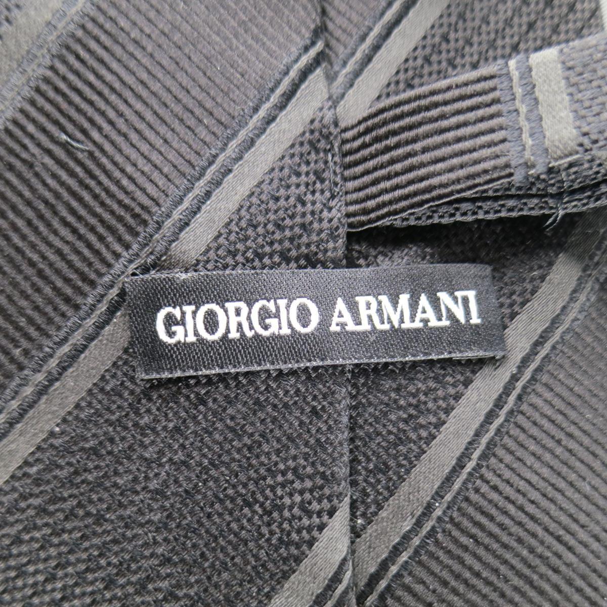 GIORGIO ARMANI Black on Black Diagonal Striped Silk Tie In Fair Condition In San Francisco, CA