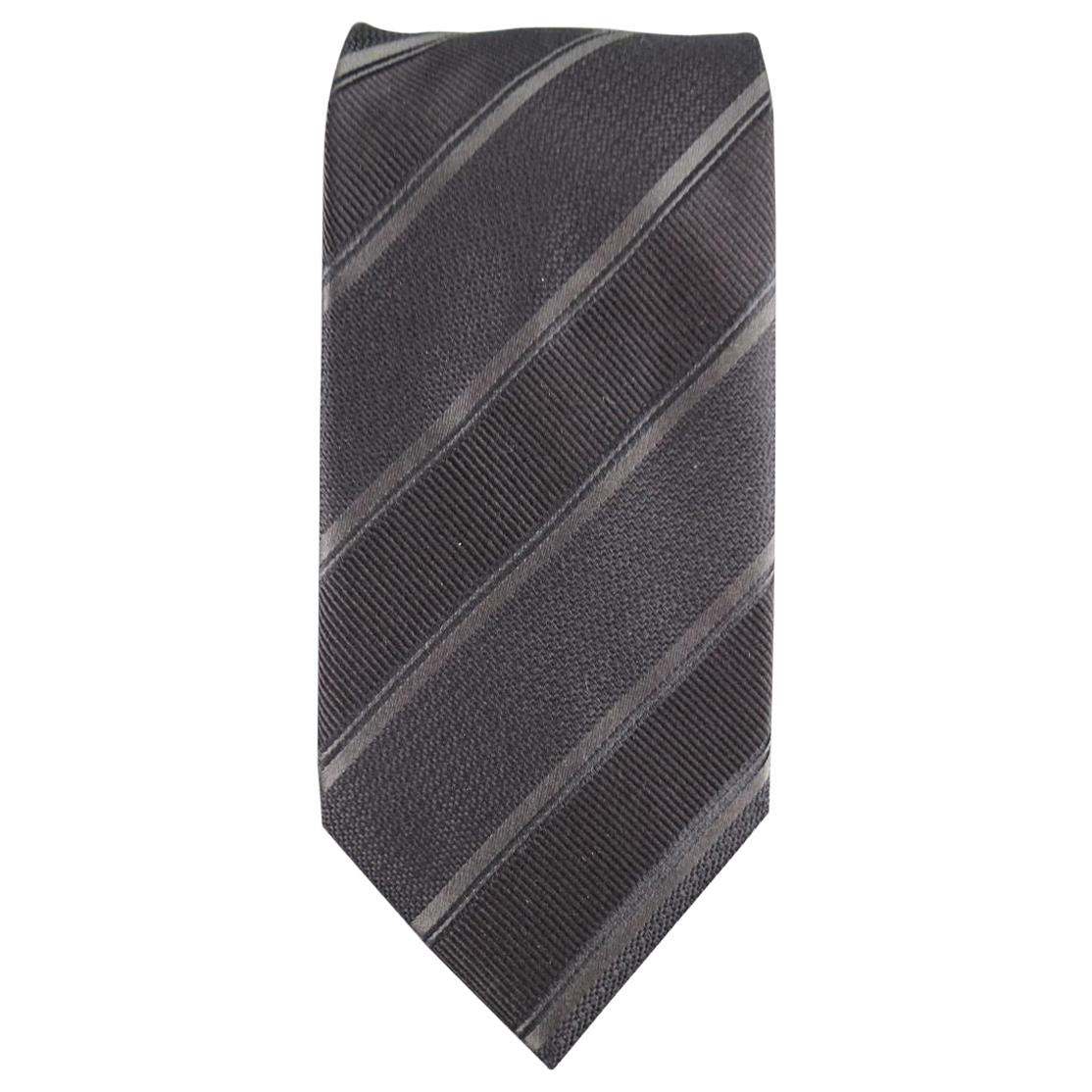 GIORGIO ARMANI Black on Black Diagonal Striped Silk Tie