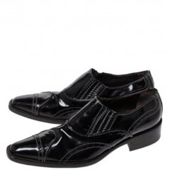 Giorgio Armani Black Patent Leather Stitch Detailed Slip On Loafer Size 38.5