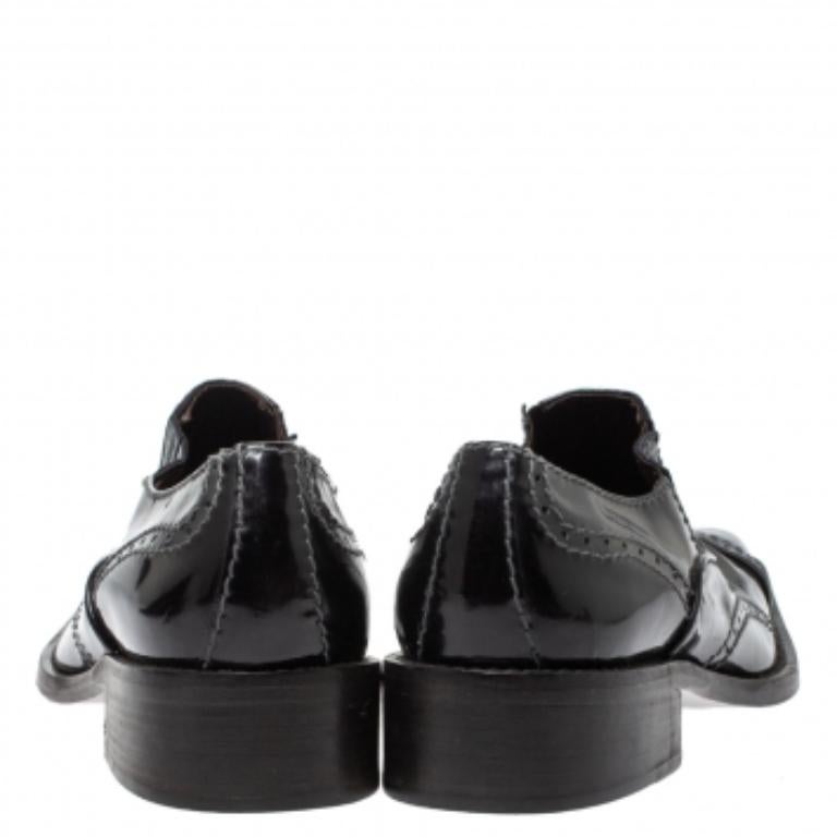 Women's Giorgio Armani Black Patent Leather Stitch Detailed Slip On Loafer Size 38.5 For Sale
