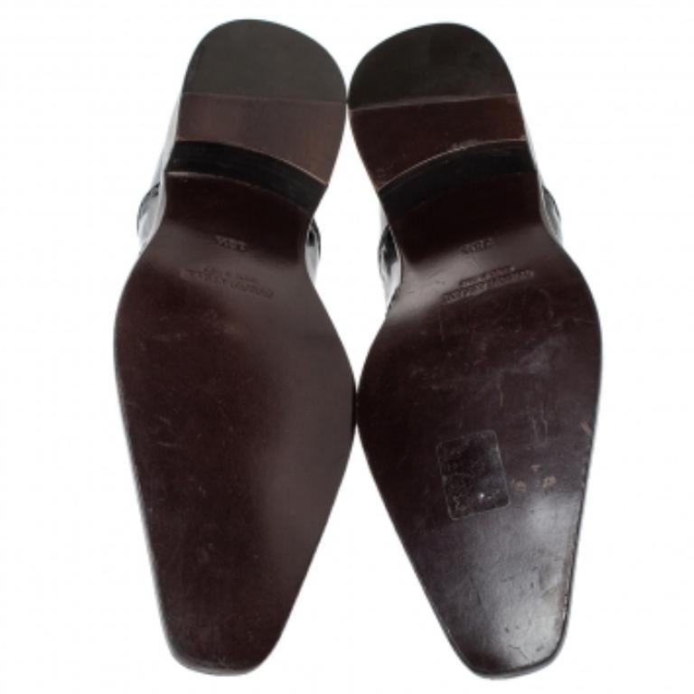 Giorgio Armani Black Patent Leather Stitch Detailed Slip On Loafer Size 38.5 For Sale 3