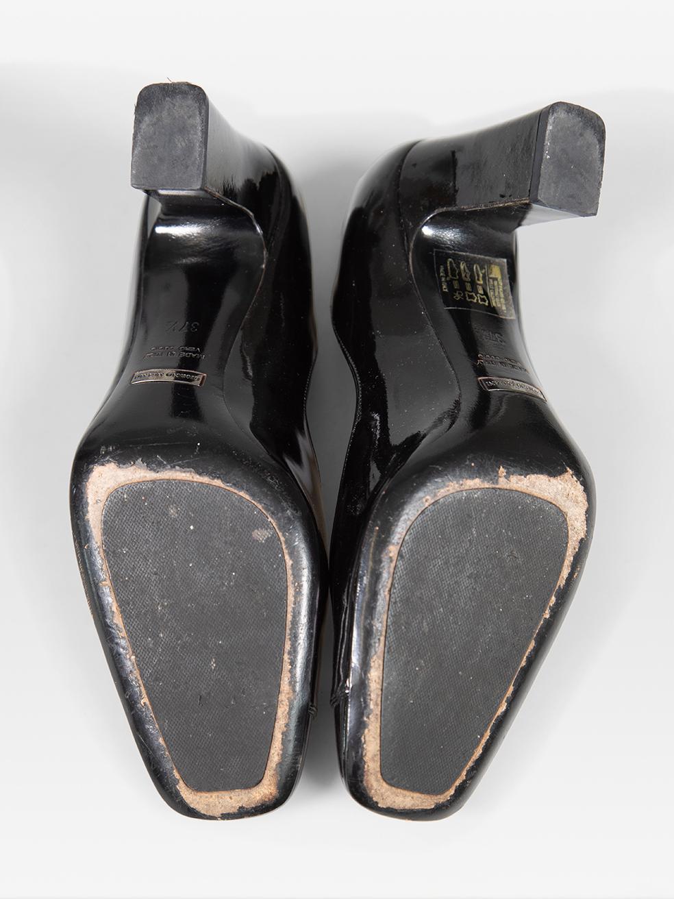 Women's Giorgio Armani Black Patent Square Toe Pumps Size IT 37.5 For Sale