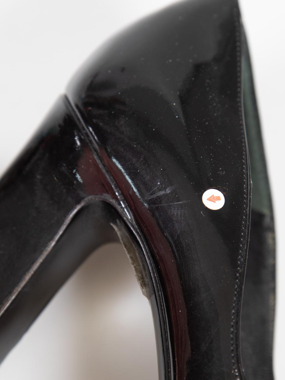Giorgio Armani Black Patent Square Toe Pumps Size IT 37.5 For Sale 2