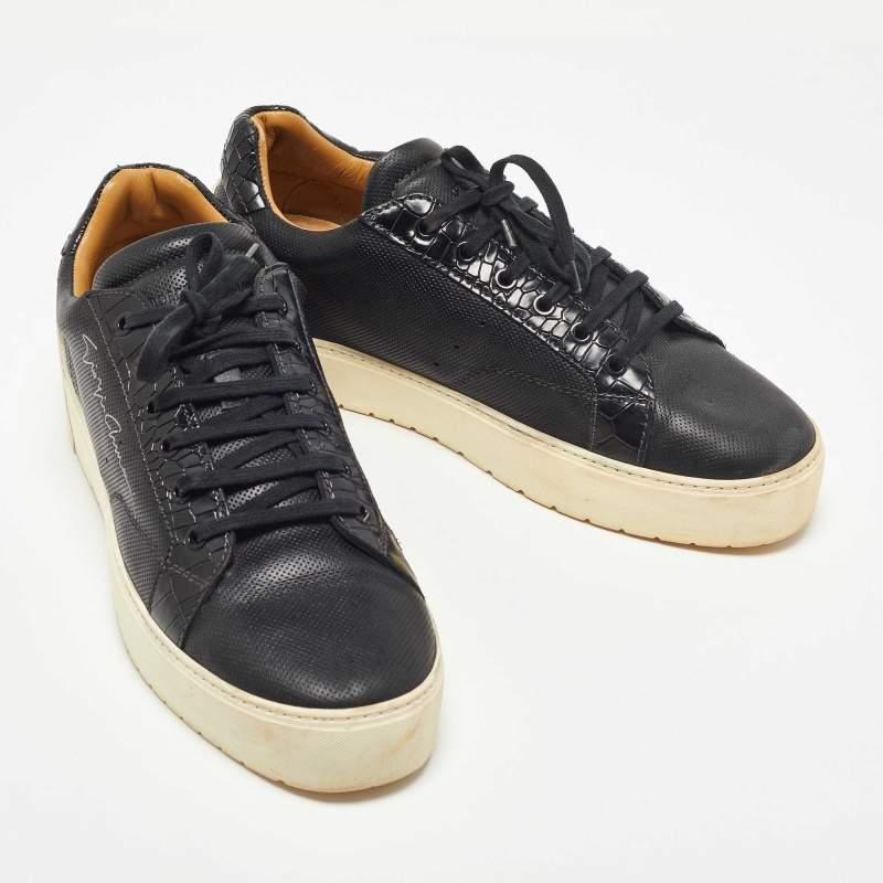 Men's Giorgio Armani Black Perforated Leather Platform Sneakers Size 42
