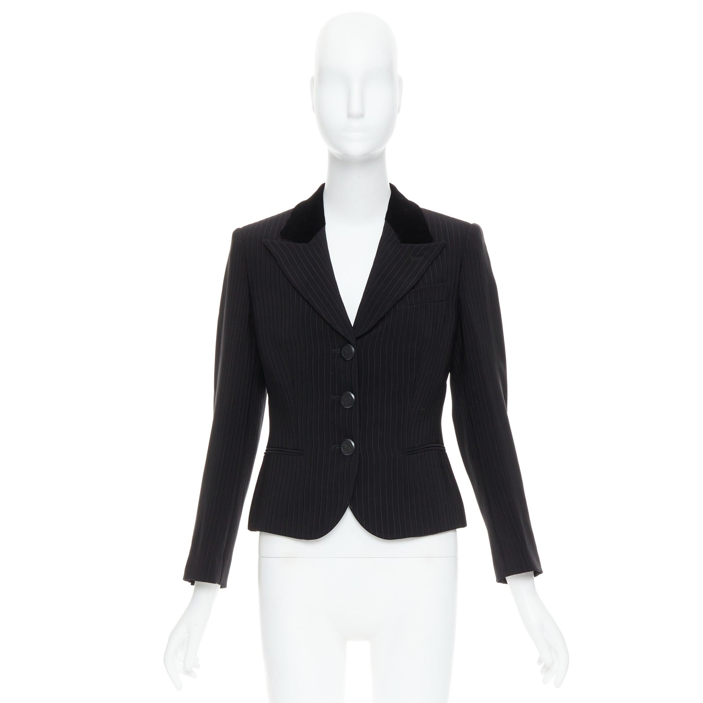 GIORGIO ARMANI black pinstripe velvet trim cropped tuxedo blazer IT40 S For Sale 5