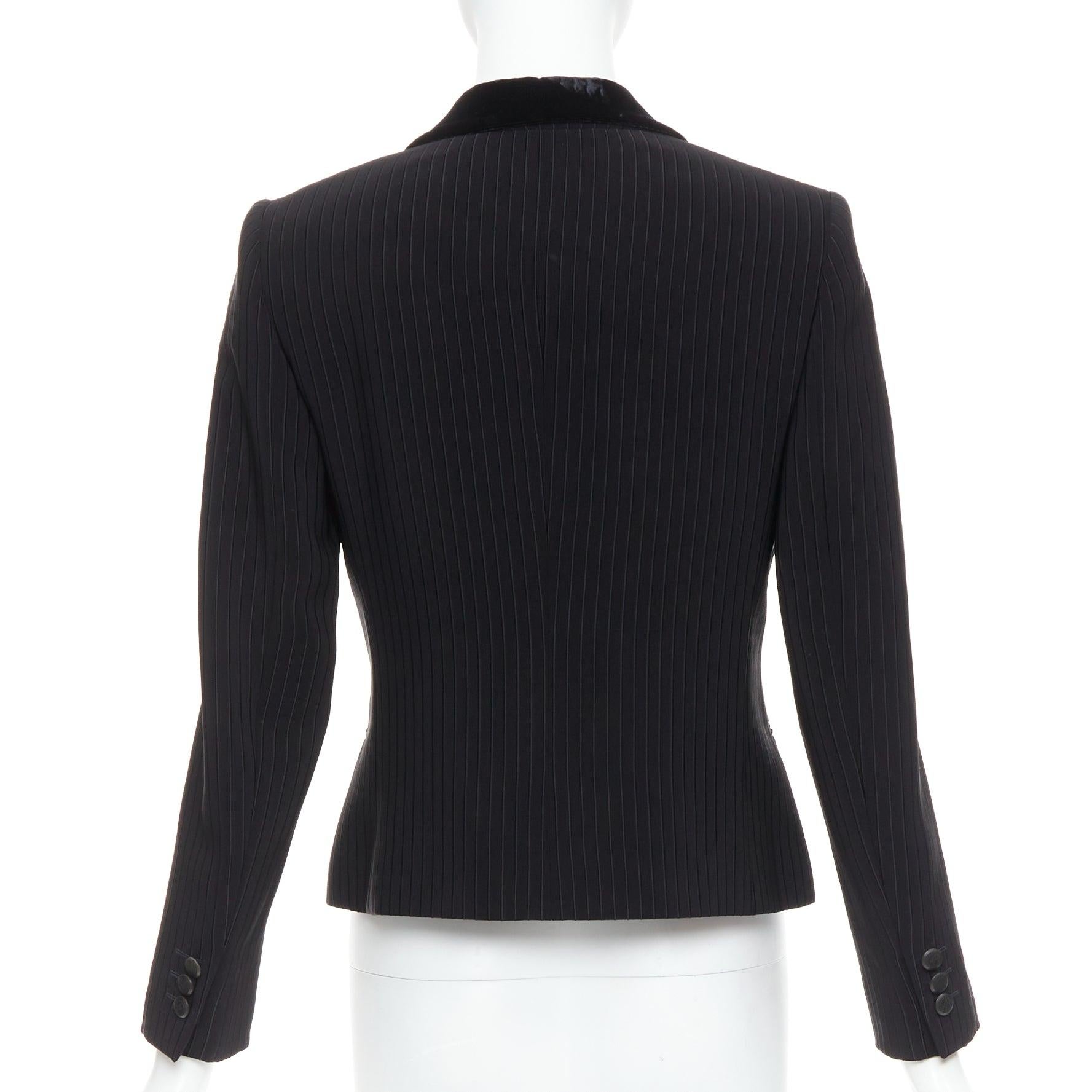 GIORGIO ARMANI black pinstripe velvet trim cropped tuxedo blazer IT40 S For Sale 1