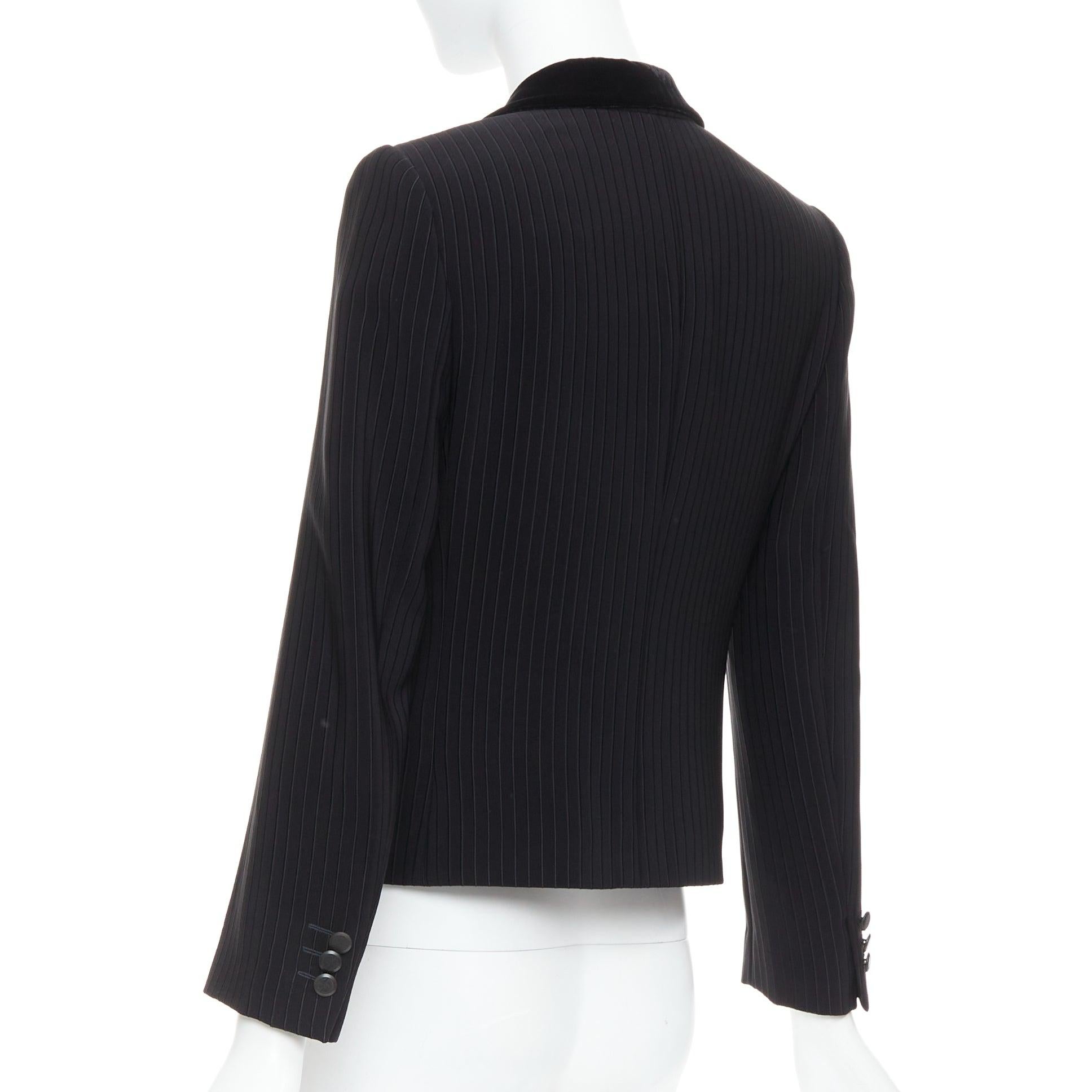 GIORGIO ARMANI black pinstripe velvet trim cropped tuxedo blazer IT40 S For Sale 2