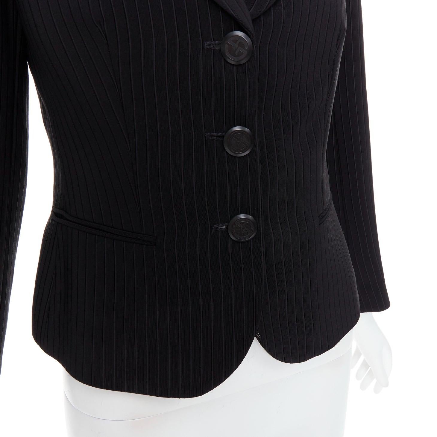 GIORGIO ARMANI black pinstripe velvet trim cropped tuxedo blazer IT40 S For Sale 3