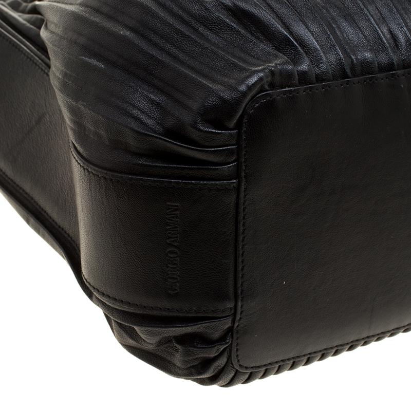 Giorgio Armani Black Pleated Leather Tote 2