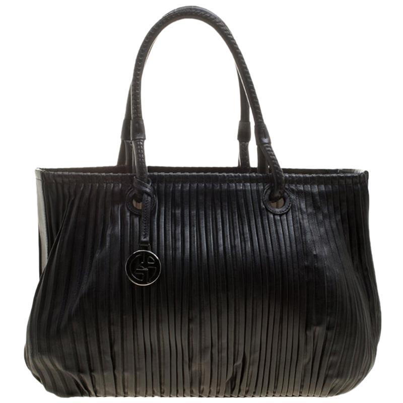 Giorgio Armani Black Pleated Leather Tote