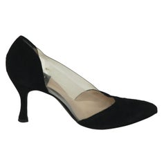 GIORGIO ARMANI Black Pumps Suede Leather PVC Heels Pointed Toe Pump Sz 37