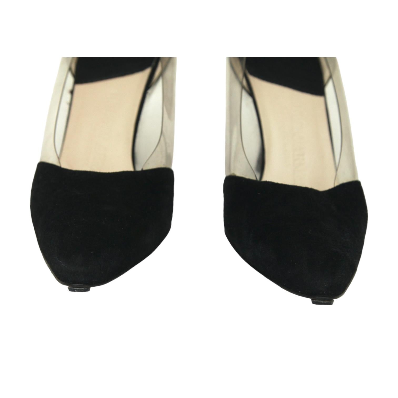 Donna GIORGIO ARMANI Nero Pumps Pelle Scamosciata PVC Tacchi Punta Pompa Sz 37 in vendita