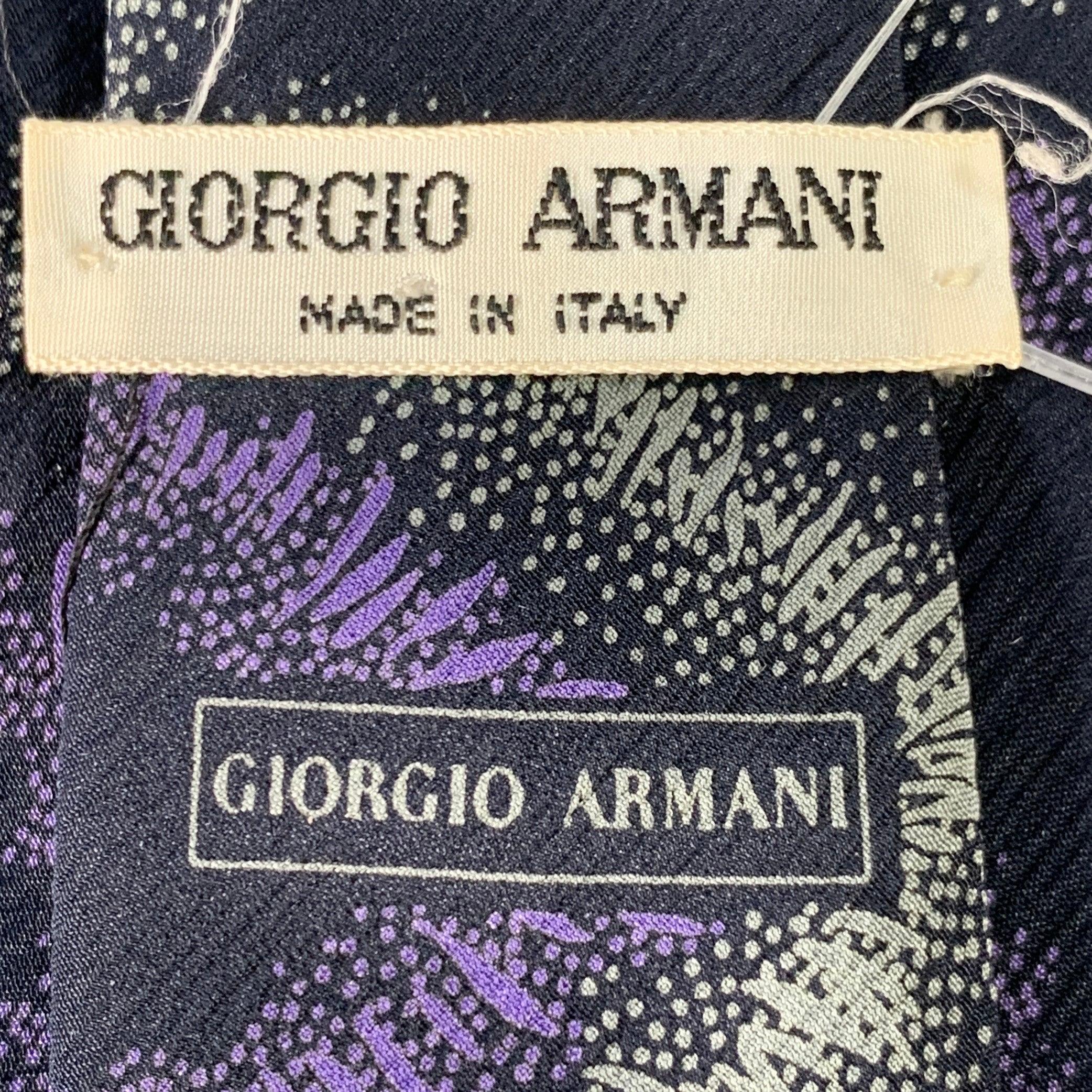 GIORGIO ARMANI Black Purple Abstract Silk Tie In Good Condition For Sale In San Francisco, CA