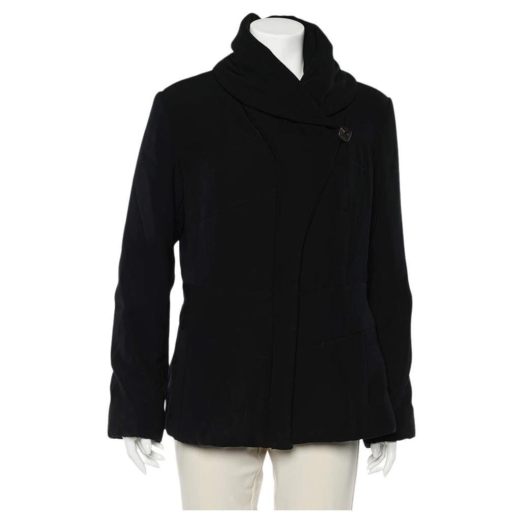 Giorgio Armani Black Quilted Oversized Collar Zip Front Jacket XL For Sale