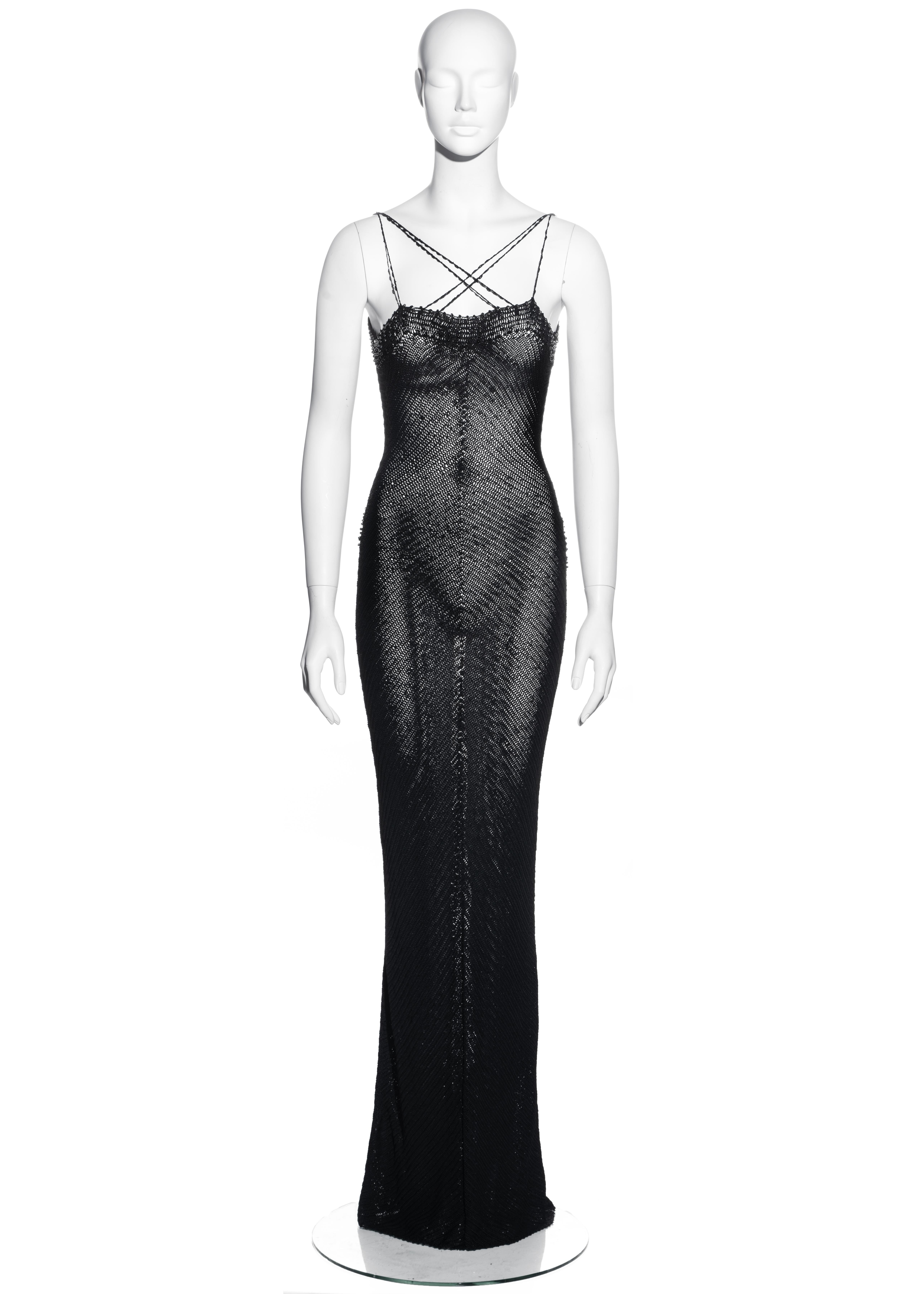 Giorgio Armani black rayon knit beaded maxi dress, c. 2000s at 1stDibs