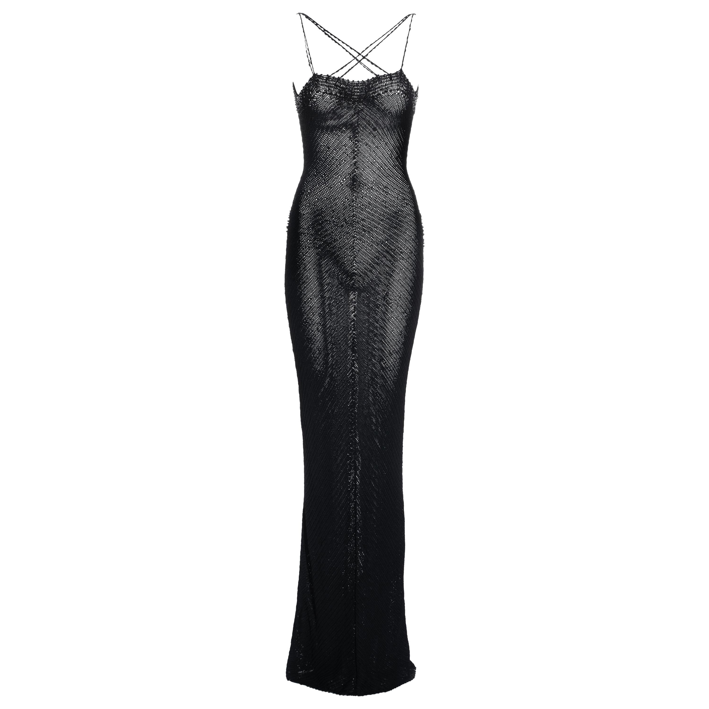 Giorgio Armani black rayon knit beaded maxi dress, c. 2000s