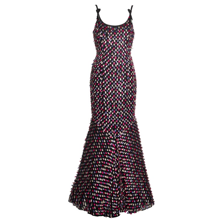 Giorgio Armani Black Ribbon Embellished Evening Dress, FW 2006 Giorgio Armani Black Ribbon Embellished Evening Dress, FW 2006