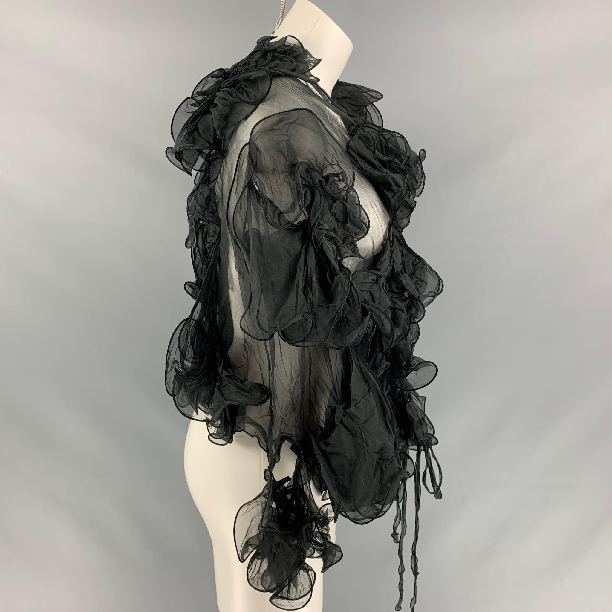 GIORGIO ARMANI Black Ruched Silk Scarf / Shawls In Good Condition In San Francisco, CA